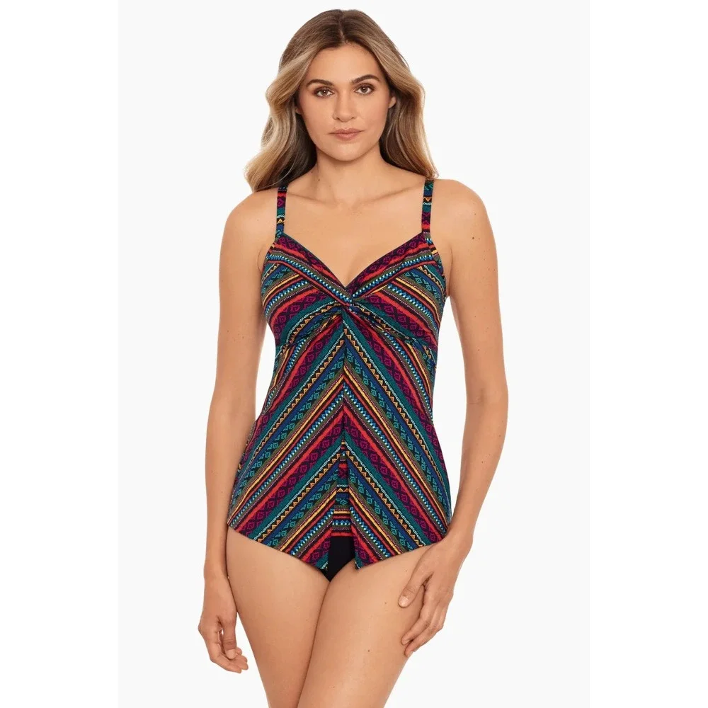 Miraclesuit Love Knot Tankini Set Size 8 NWT Blue‎ Floral Tummy Control Swimsuit